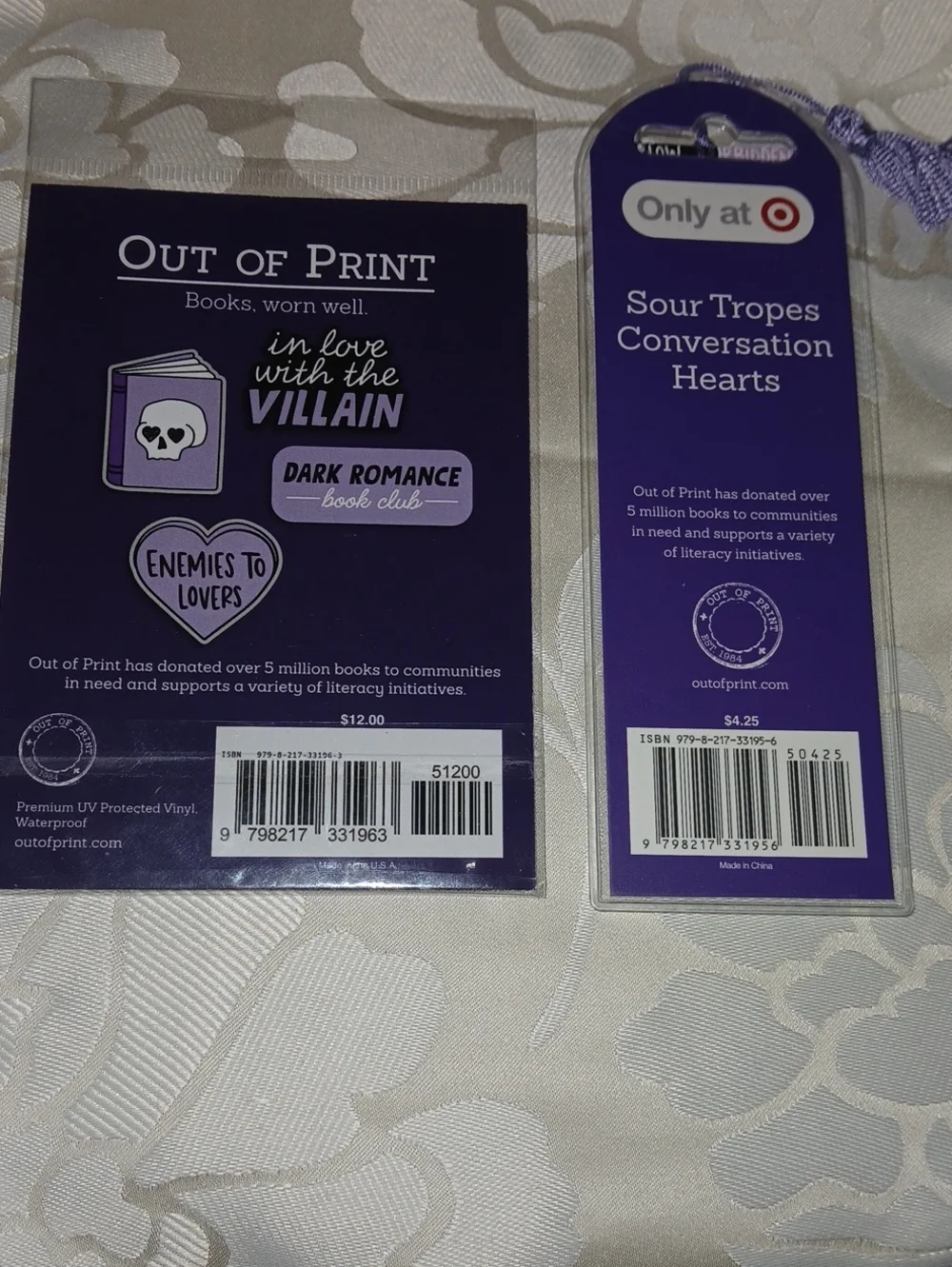 Out of Print Purple and Black Dark Romance  Sticker and Bookmark Set